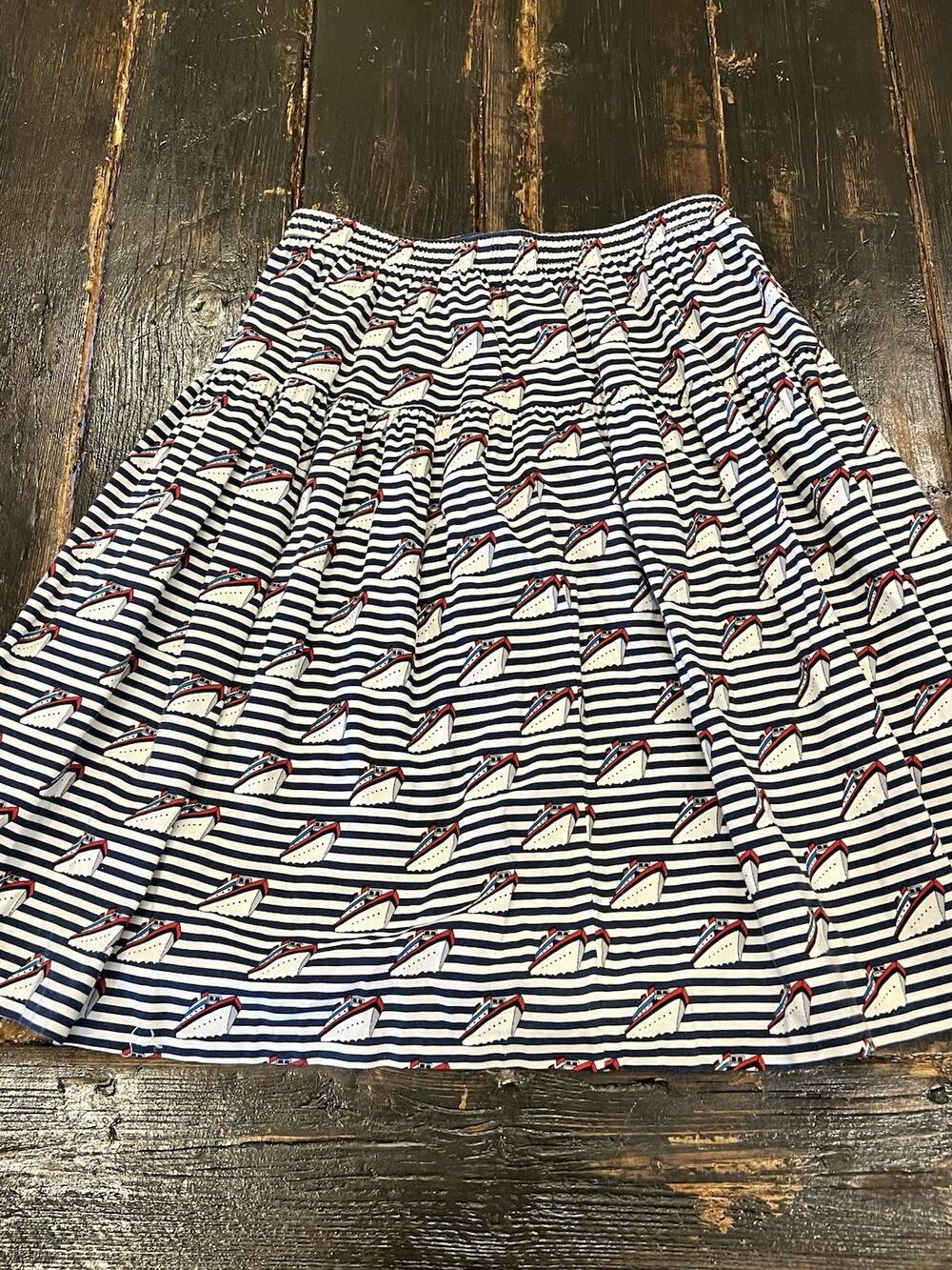 Vintage Small-Medium Vicky Vaughn Novelty Skirt With Ships And Stripes Nautical